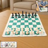 Foldable portable chess set with vinyl board and plastic pieces