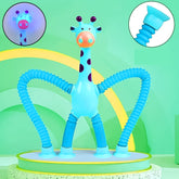 Brightly coloured LED giraffe fidget toy with telescopic body and suction cups