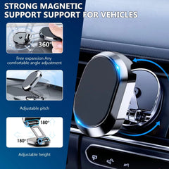 360° Rotating Magnetic Car Phone Holder | Metal Folding Magnetic Mount | Strong Alloy Dashboard & Windshield Holder (1 Pc)