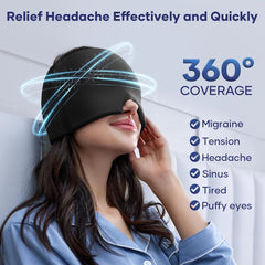 Headache Relief Hat | 360° Cooling Migraine Cap & Ice Head Wrap for Sinus, Puffy Eyes & Stress Relief