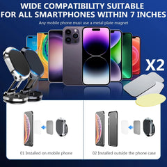 360° Rotating Magnetic Car Phone Holder | Metal Folding Magnetic Mount | Strong Alloy Dashboard & Windshield Holder (1 Pc)