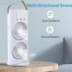 Double Head Mist Cooling Fan with Remote | 3-Speed USB Rechargeable Air Cooler for Desk & Bedroom (1 Pc With Remote)