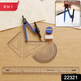 8 In 1 Geometry Stationery Set With Compass Rulers And Drawing Tools Kit (1 Set)
