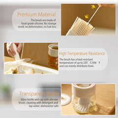 2-in-1 Oil Dispenser Bottle with Silicone Brush – Heat Resistant Glass Oil Bottle for Cooking, BBQ & Baking