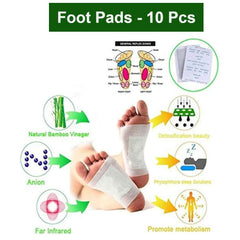 An infographic showing the benefits of foot pads, with diagrams of feet and various icons.