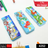 4252 Multipurpose Compass Box Plastic Double Deck Pencil Case With 2 Compartments Supplies Utility Box Storage Organizer Pencil Box For School Cartoon Printed Pencil Case For Kids Birthday Gift For Girls Boys (1 Pc Mix Design)