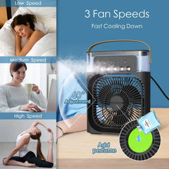 Mini Air Cooler Fan with Mist & LED Light | USB Rechargeable Portable Humidifier Fan for Desk & Travel