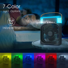 Mini Air Cooler Fan with Mist & LED Light | USB Rechargeable Portable Humidifier Fan for Desk & Travel
