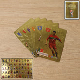 Football trading cards set with gold finish, featuring diverse players