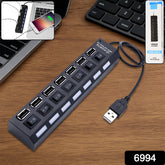 6994 Usb Splitter Multi Port Usb 2.0 Hub 7 Port With Independent Onoff Switch And Led Indicators Usb A Port Data Hub Suitable For Pc Computer Keyboard Laptop Mobile Hdd Flash Drive Camera Etc
