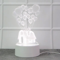3D Illusion LED Lamp – House & Balloons Design USB Night Light