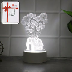 3D Illusion LED Lamp – House & Balloons Design USB Night Light