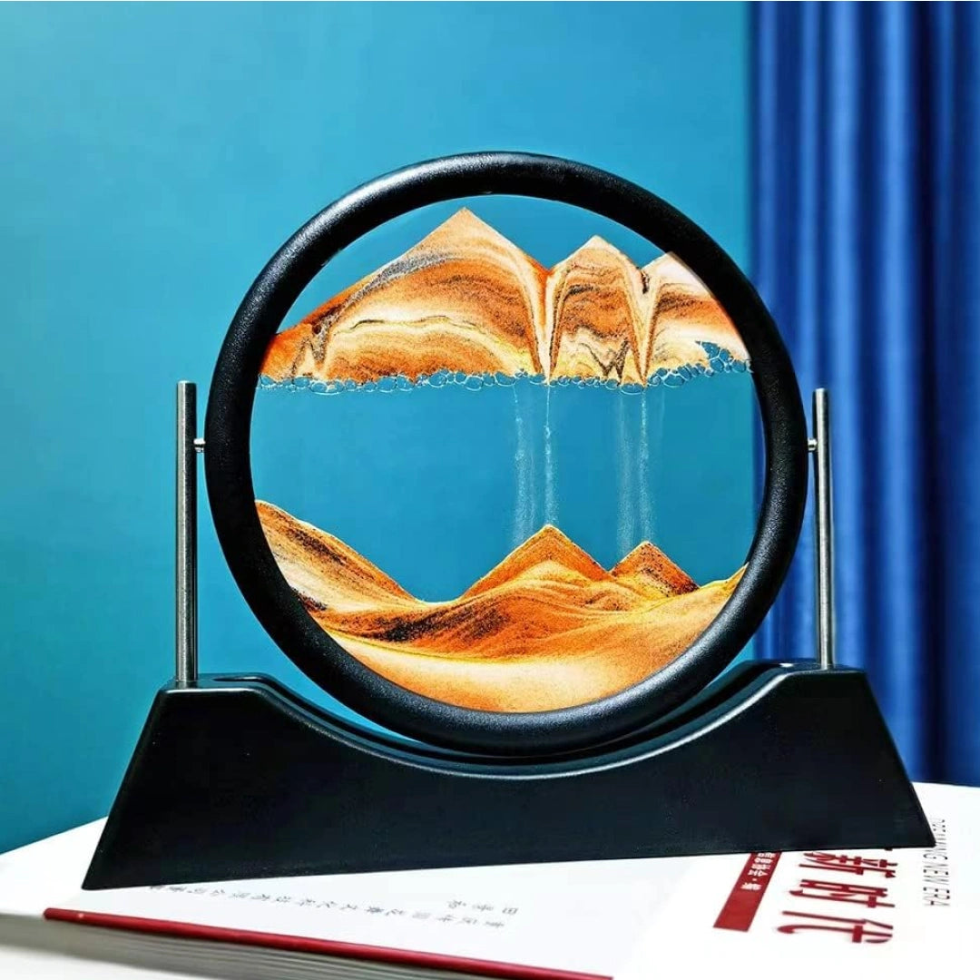 Moving Sand Art Picture Decor 3d Deep Sea Sandscape Liquid Motion Round Glass Frame Display Flowing Sand Relaxing Gift For Kids Adults Painting Artistic Sandscape For Home Office Ornament Desktop Art Bookshelves Decoration