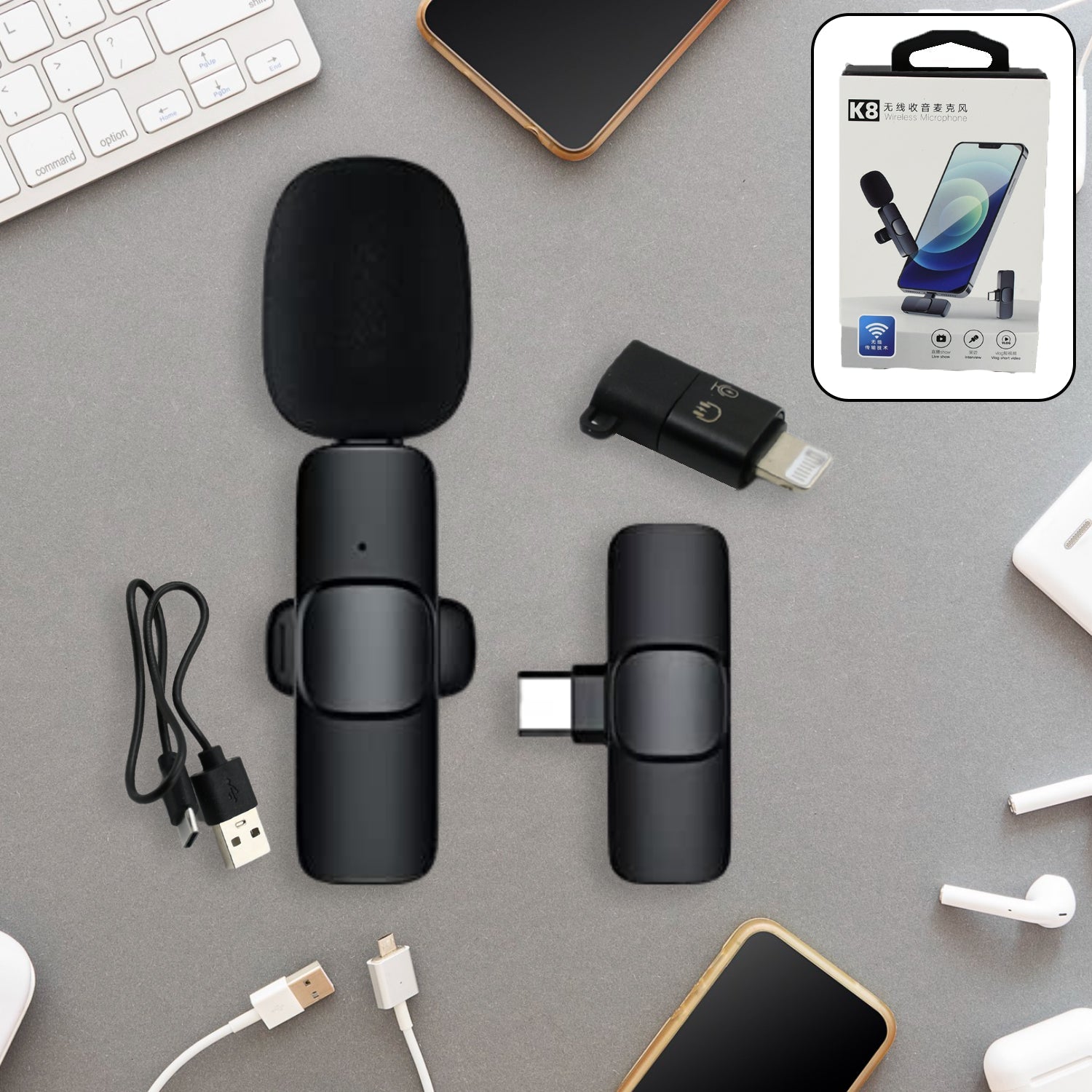 Close-up of the intelligent noise cancelling microphone for clear audio capture.