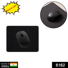 Two black mice on black mouse pads, one rectangular and one circular, with a yellow "Mouse pad" label.