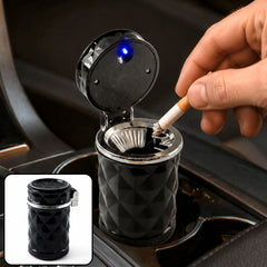 Car Cupholder Ashtray – LED Light, Lid & Portable Bin | Velvet Wheels
