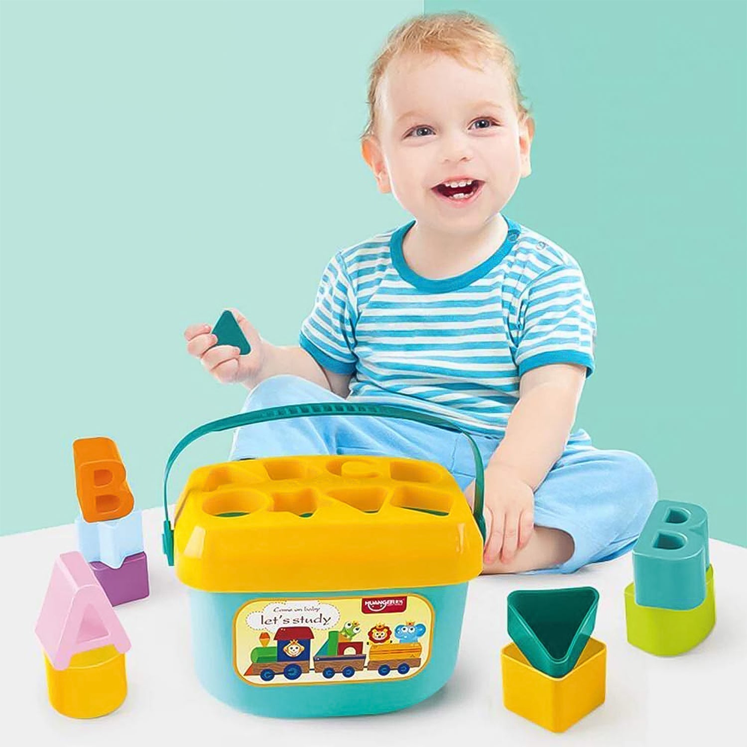 Baby Shape Sorter Toy with Geometric Stacking Blocks (16 Pc)