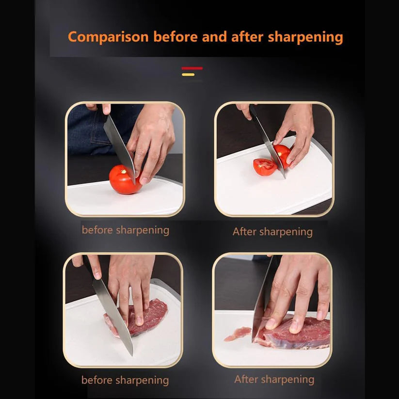 9-in-1 Knife Sharpener with Vegetable Chopper & Fish Scale Remover – 3-Step Handheld Knife Sharpener for Kitchen