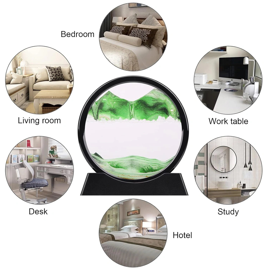 Moving Sand Art Picture Decor 3d Deep Sea Sandscape Liquid Motion Round Glass Frame Display Flowing Sand Relaxing Gift For Kids Adults Painting Artistic Sandscape For Home Office Ornament Desktop Art Bookshelves Decoration