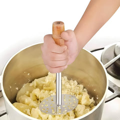 Stainless Steel Potato Masher – Wooden Handle, Durable | Quickslice