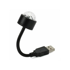 The black USB star projector with a clear disco ball top and flexible neck is displayed on a white background.