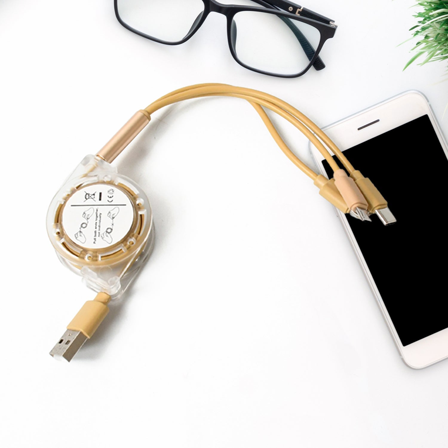 Reinforced wiring of the durable retractable multi-USB charging cable for long-lasting use.