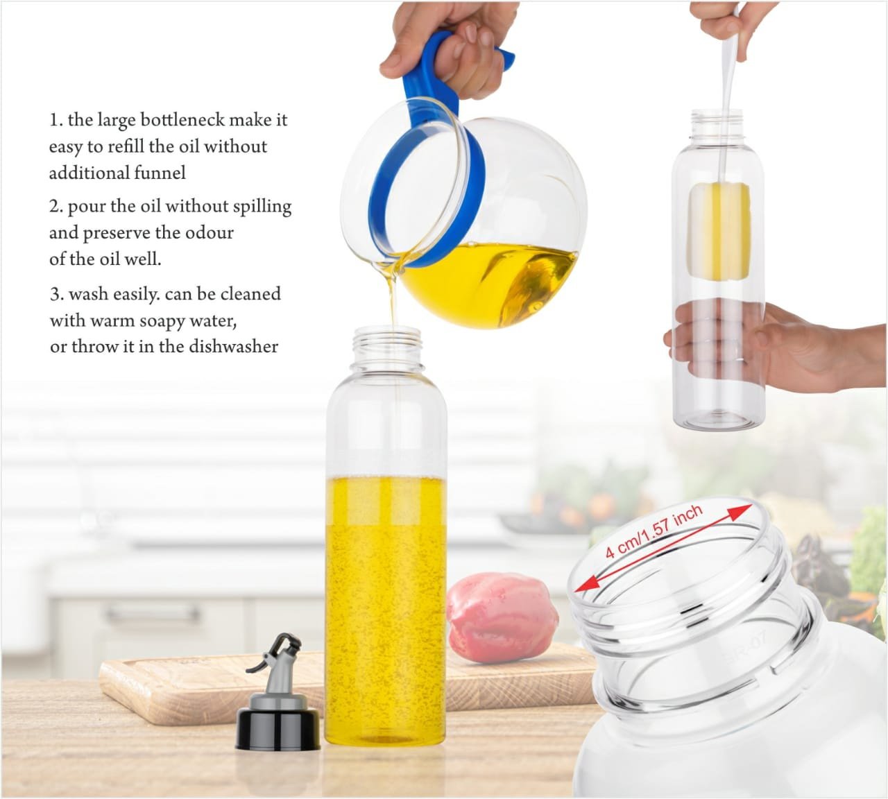 Plastic Oil Dispenser – 1 Litre Transparent Bottle | Vastate