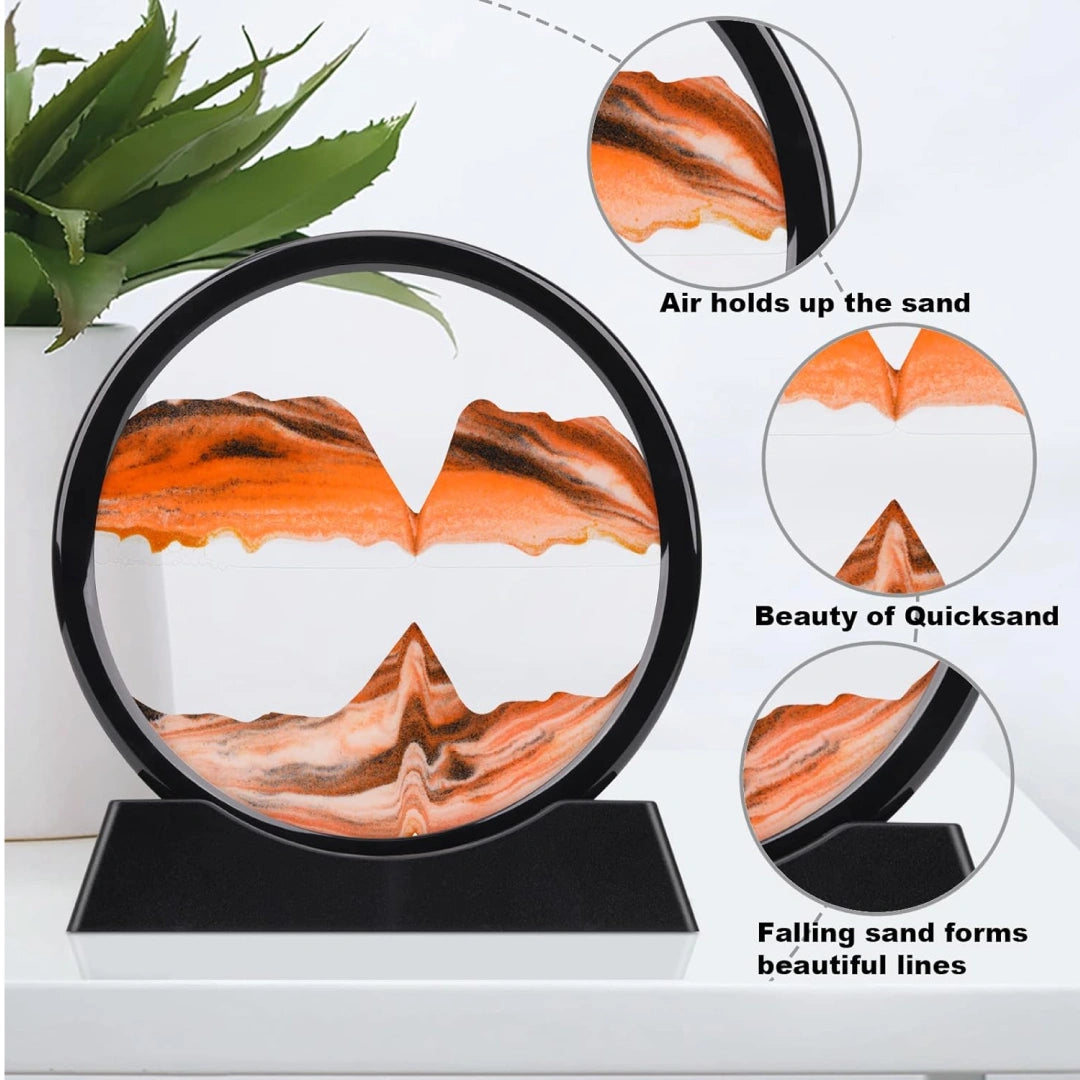 Moving Sand Art Picture Decor 3d Deep Sea Sandscape Liquid Motion Round Glass Frame Display Flowing Sand Relaxing Gift For Kids Adults Painting Artistic Sandscape For Home Office Ornament Desktop Art Bookshelves Decoration