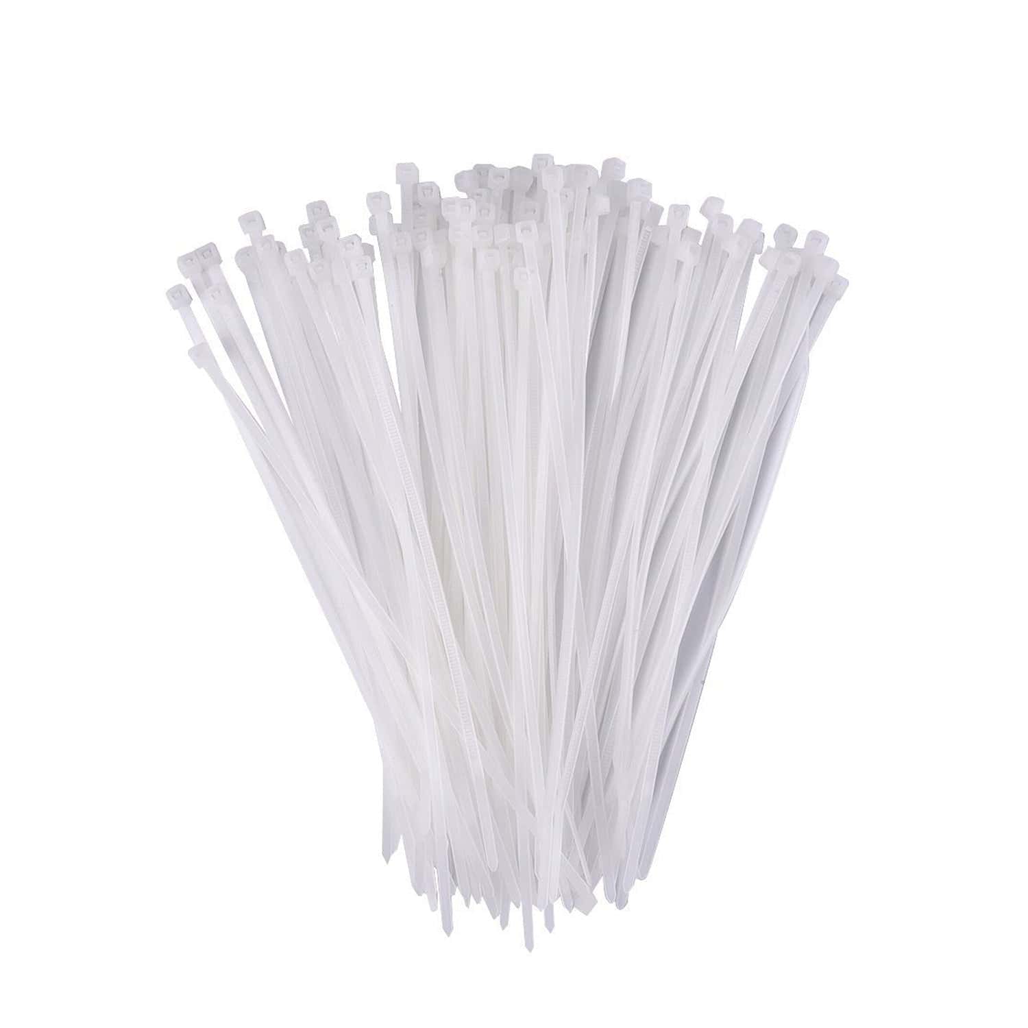 A hand holding flexible black self-locking cable ties, demonstrating their durability.