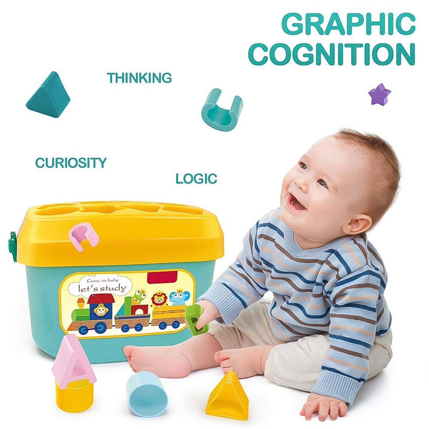Baby Shape Sorter Toy with Geometric Stacking Blocks (16 Pc)