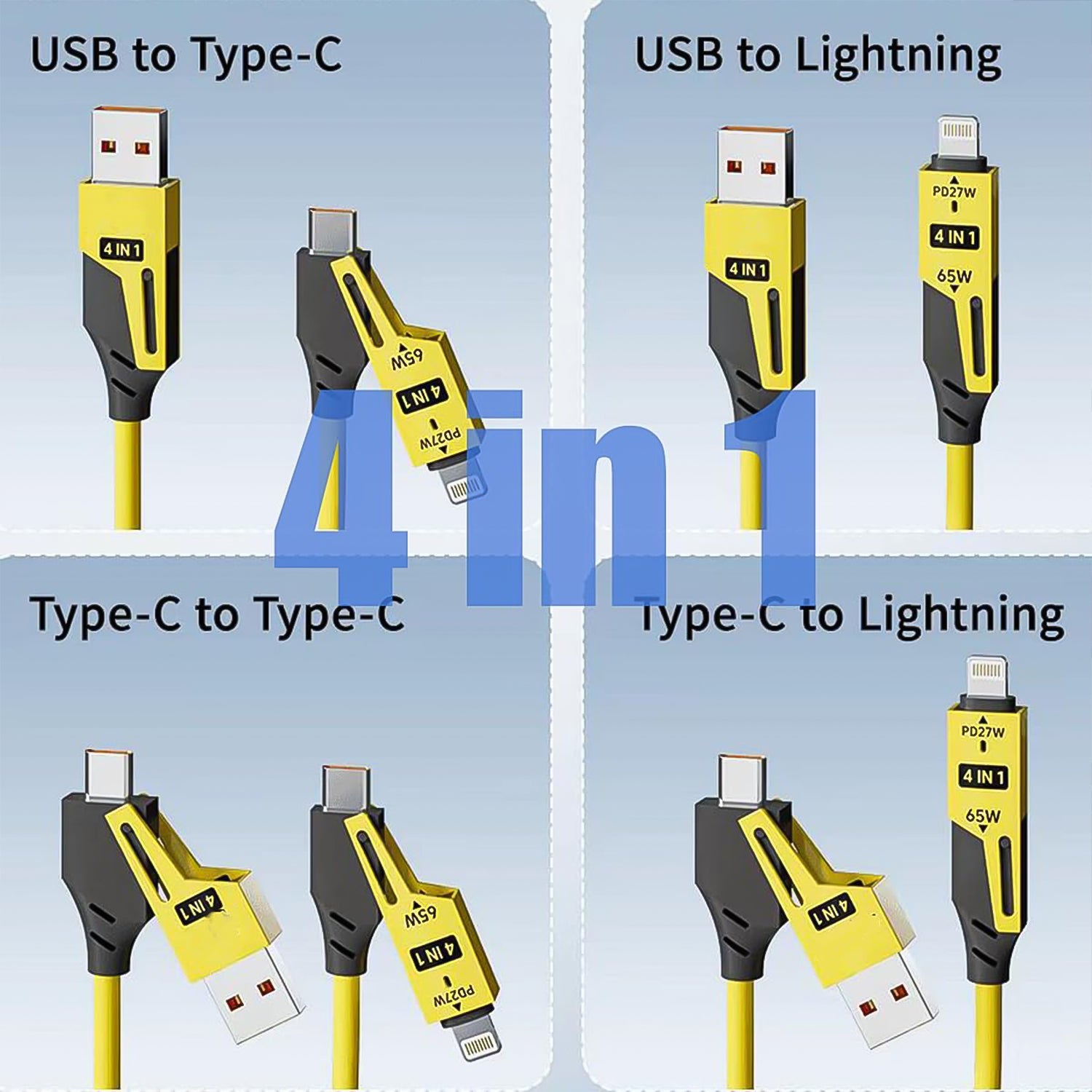 Fully extended flexible 4-in-1 spring fast charging cable for gadgets