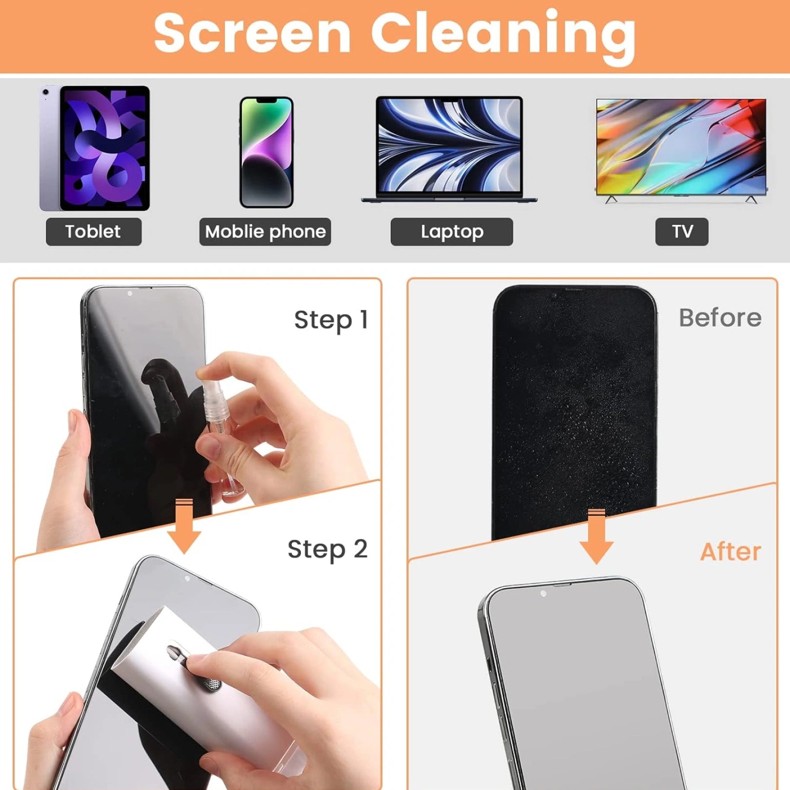6462 7 In 1 Electronic Cleaner Kit Cleaning Kit For Monitor Keyboard Airpods Screen Dust Brush Including Soft Sweep Swipe Airpod Cleaner Pen Key Puller And Spray Bottle