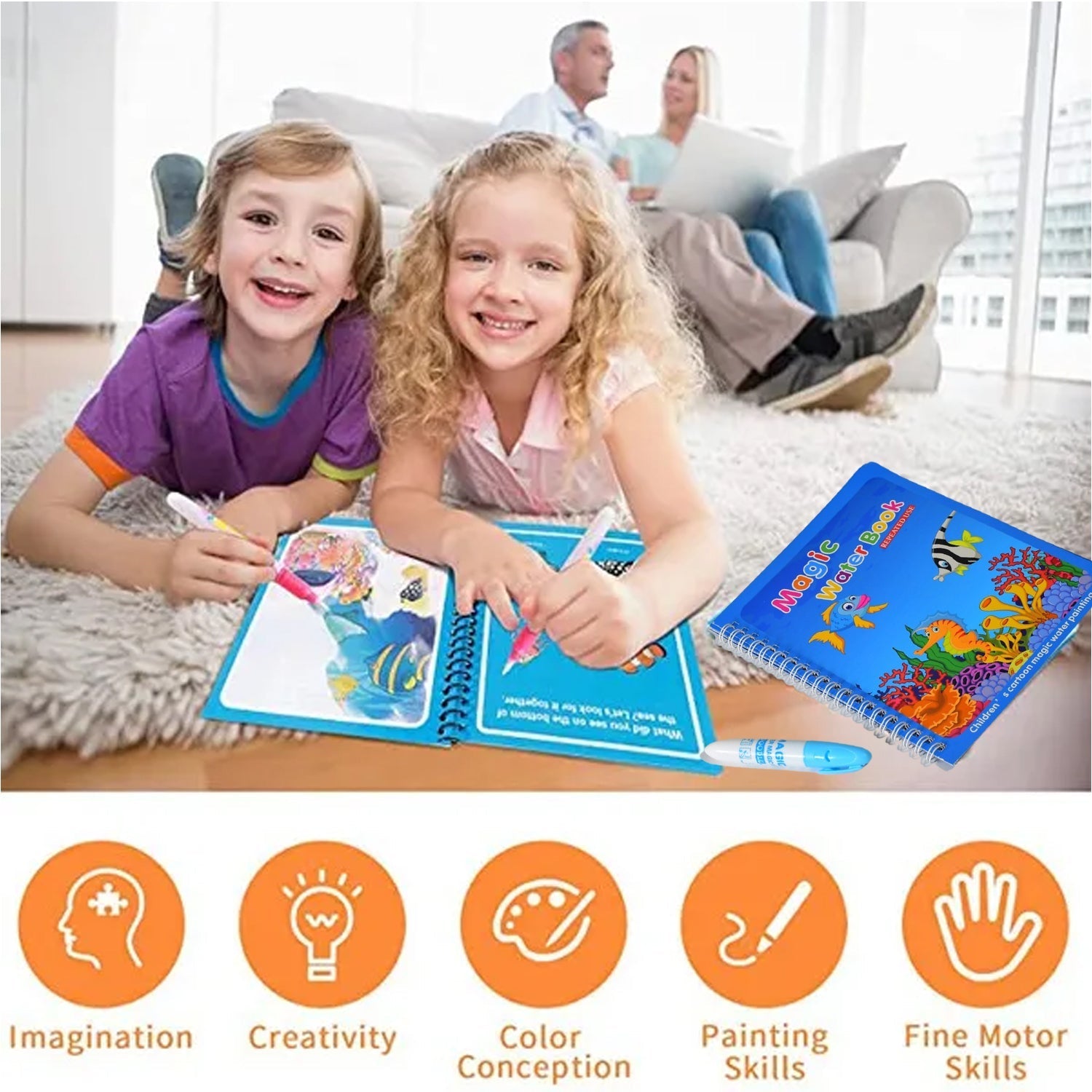 Magic Water Coloring Book – Reusable Mess-Free Fun for Kids | Inventive Play