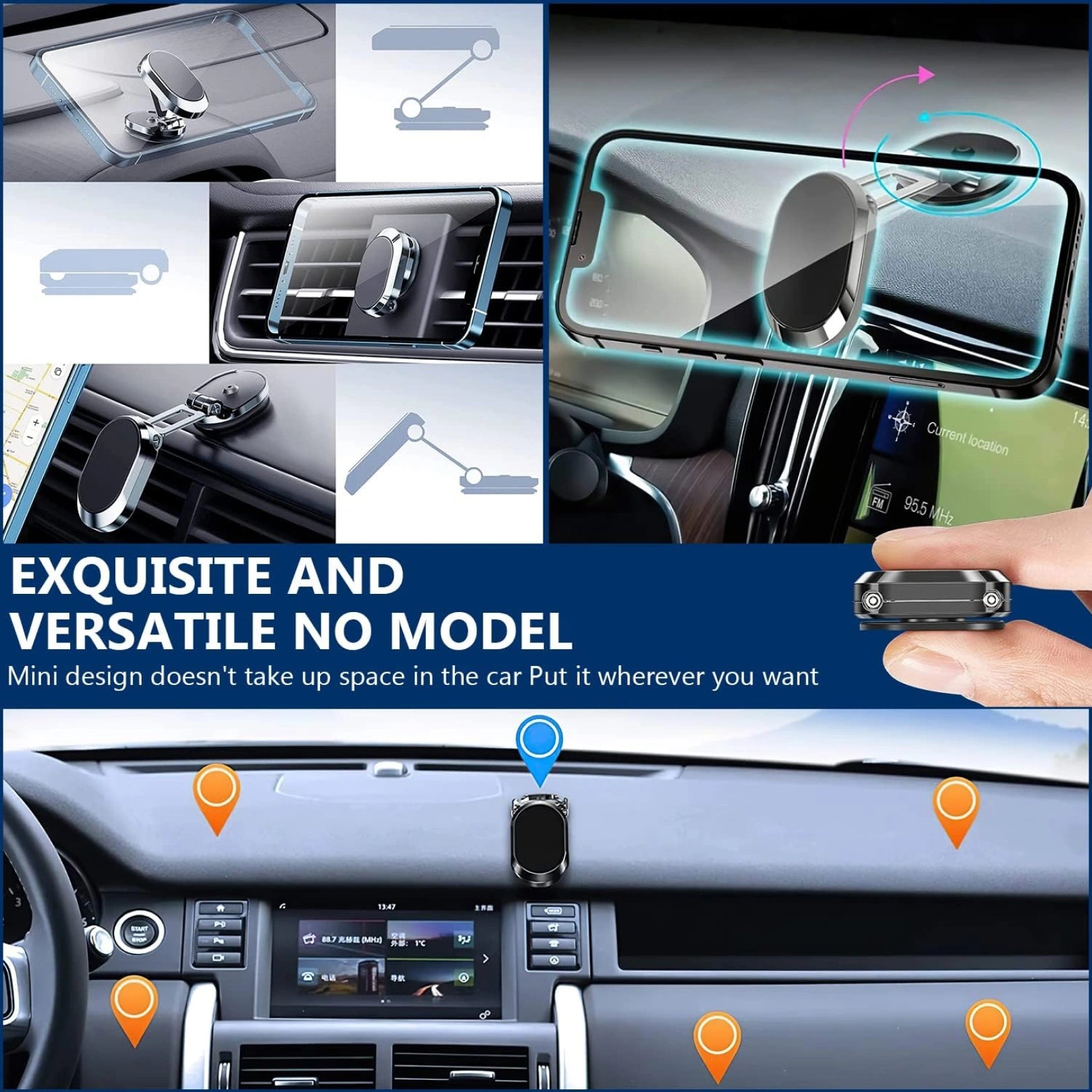 360° Rotating Magnetic Car Phone Holder | Metal Folding Magnetic Mount | Strong Alloy Dashboard & Windshield Holder (1 Pc)