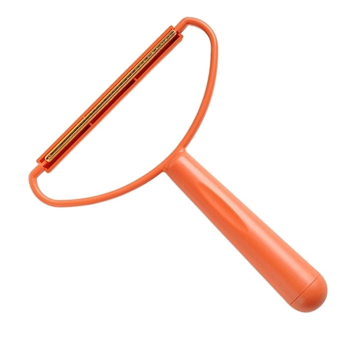 A single orange lint remover with a metal shaver on a white background.