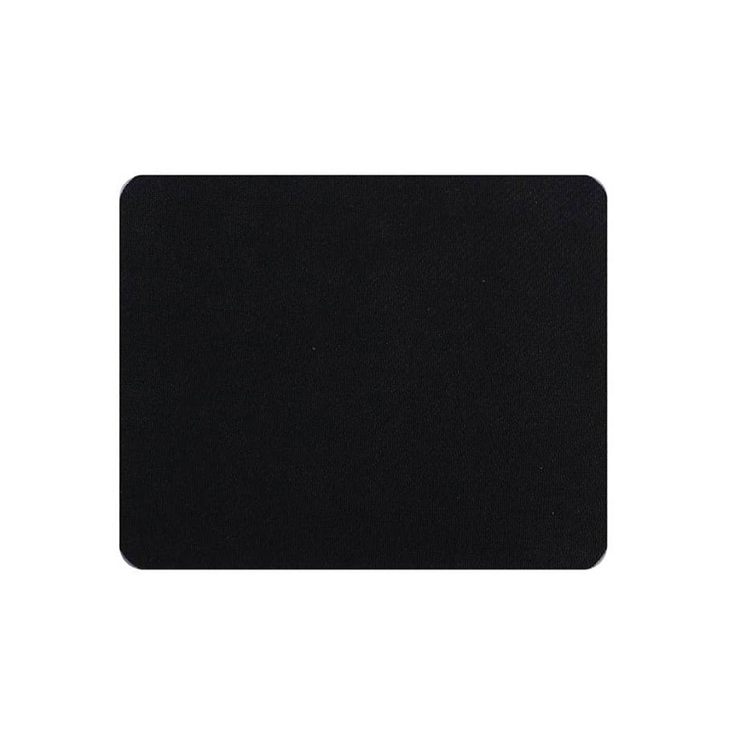 A plain rectangular black mouse pad with rounded corners on a white background.