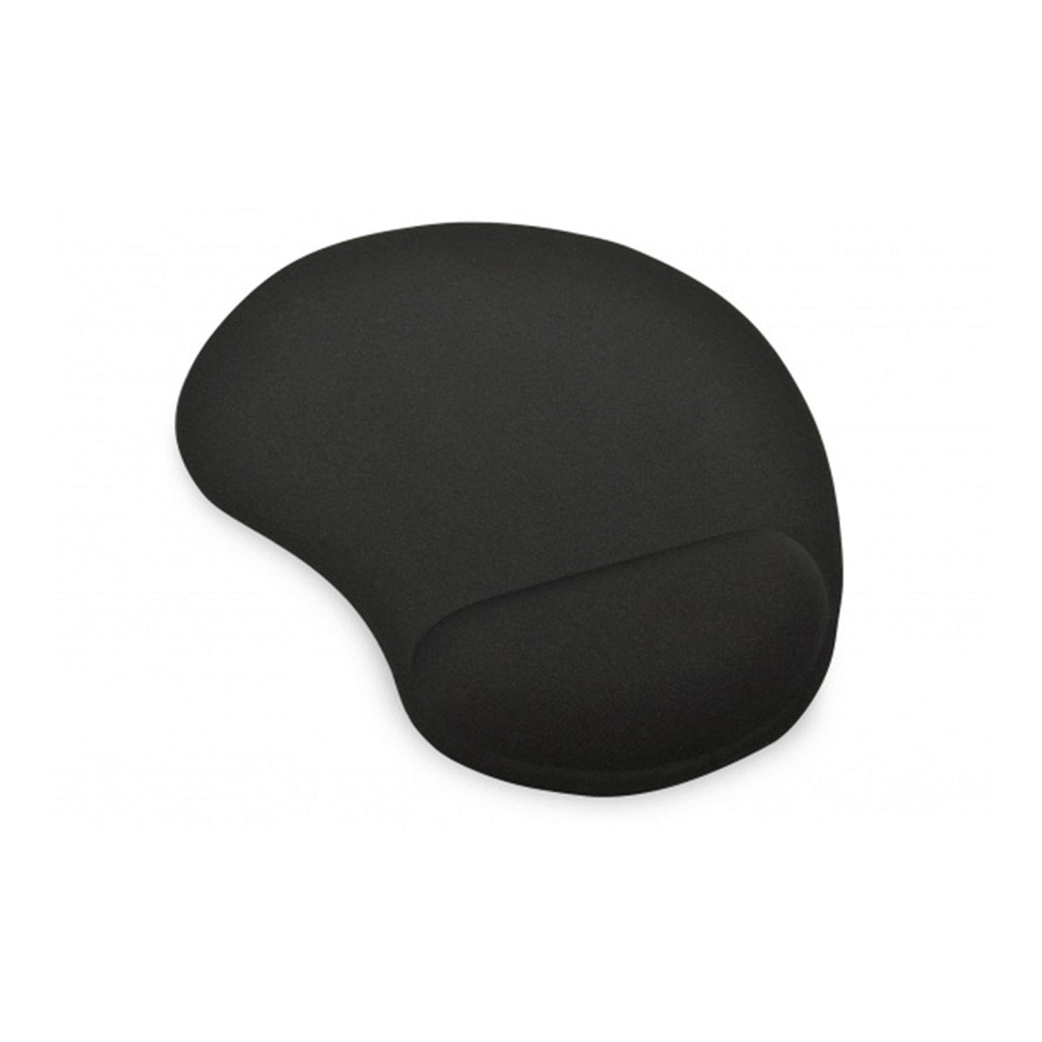 A black ergonomic mouse pad with a prominent wrist support cushion on a white background.