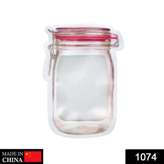 A jar-shaped zipper pouch with a red lid and metal clasp design is centered on a white background.