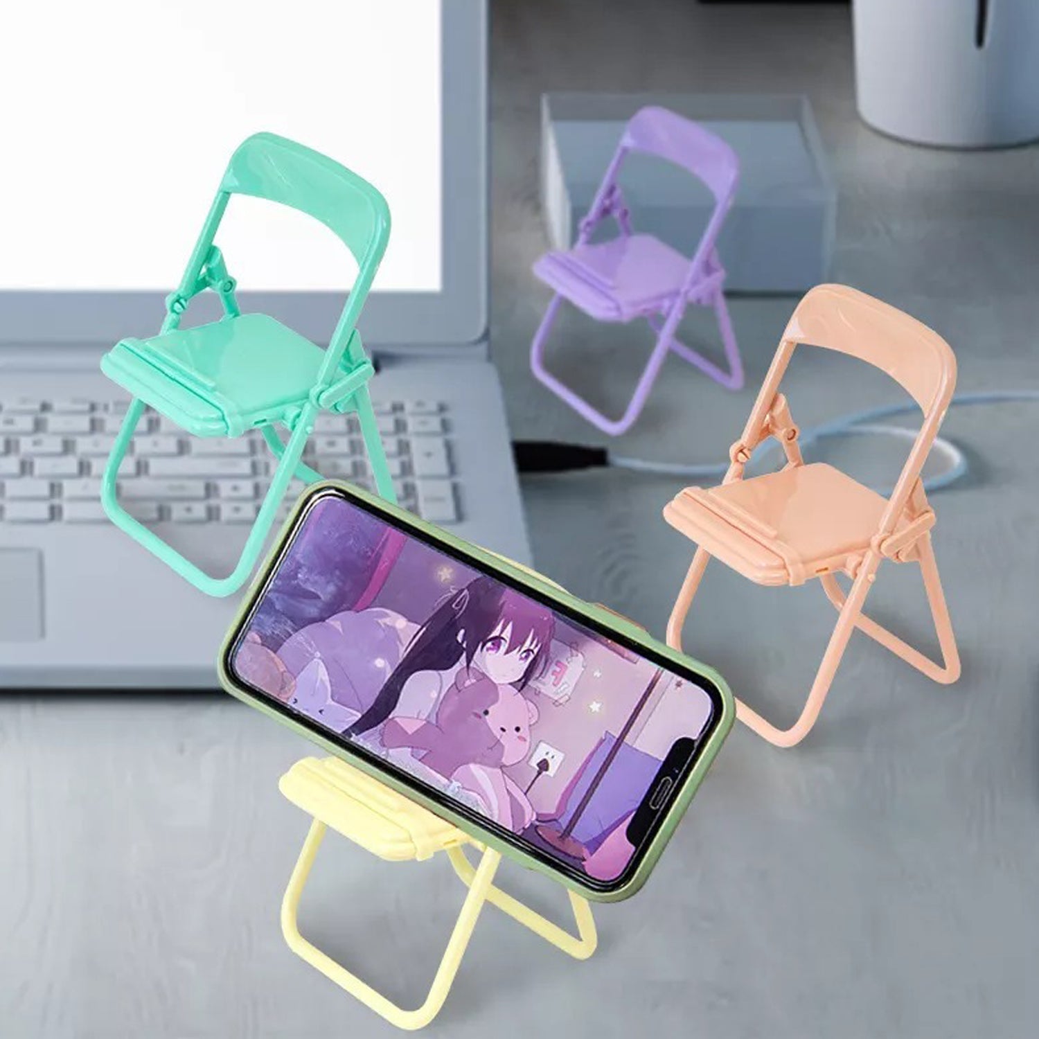 Modern miniature foldable chair phone stand designed for enhanced stability and ease of use.