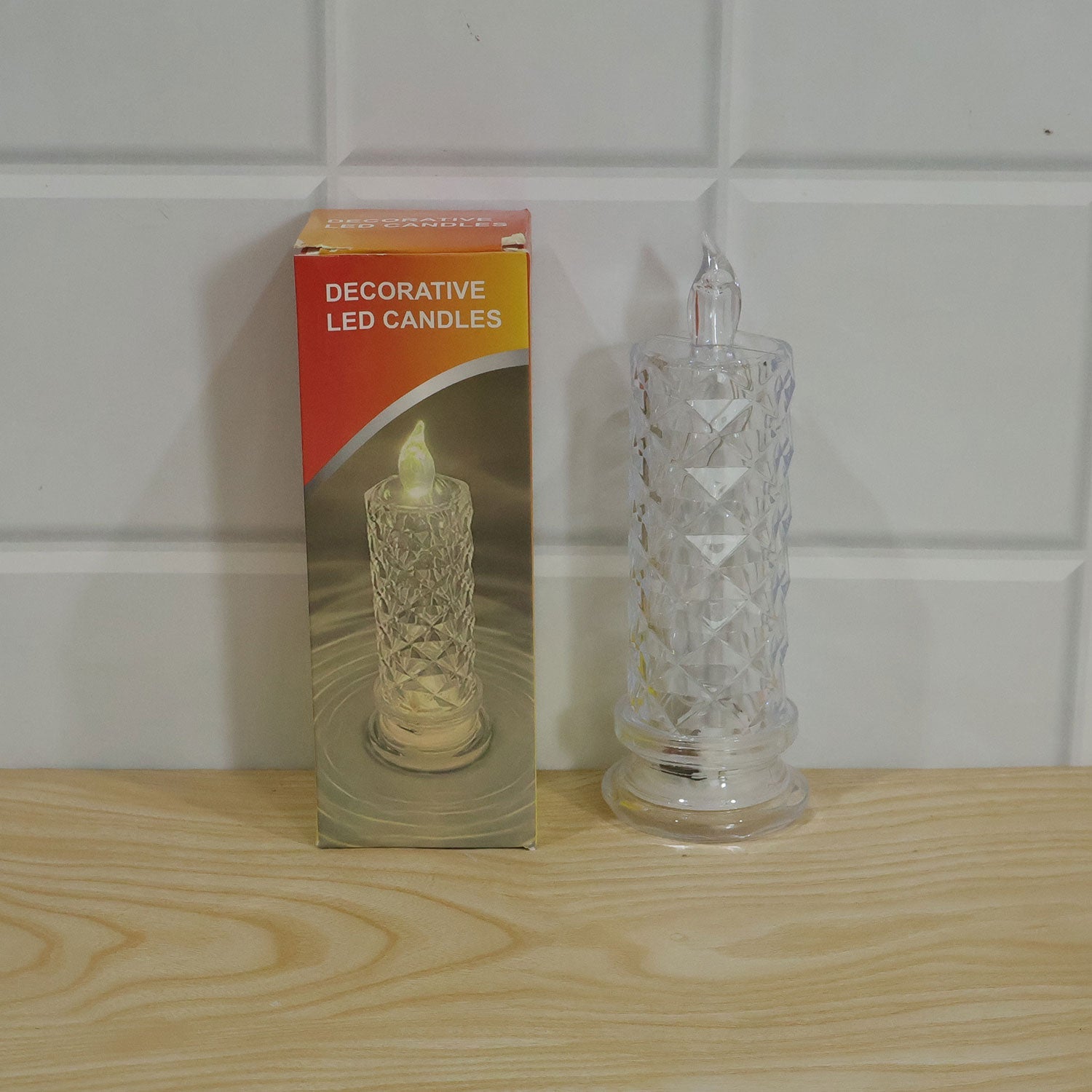 Close-up detail of the Crystal LED flameless decorative candle light's base and textured surface.