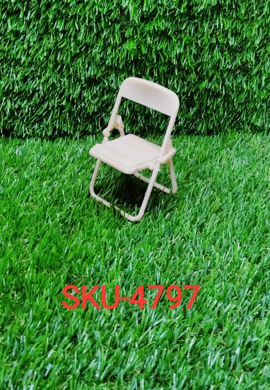 Adjustable miniature foldable chair phone stand compatible with a wide range of smartphone models.