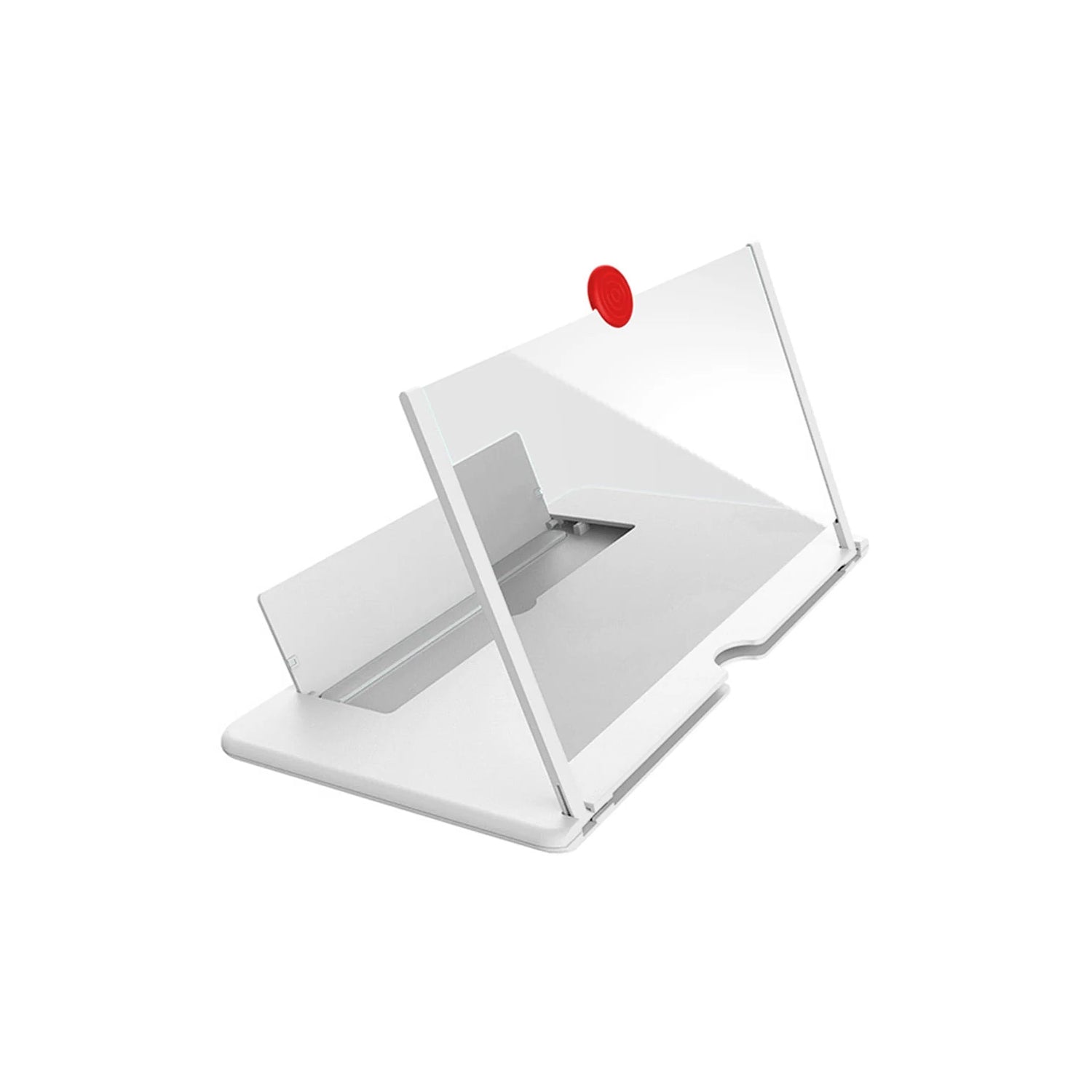 A white mobile phone screen magnifier with a red pull tab is presented on a clean white background.