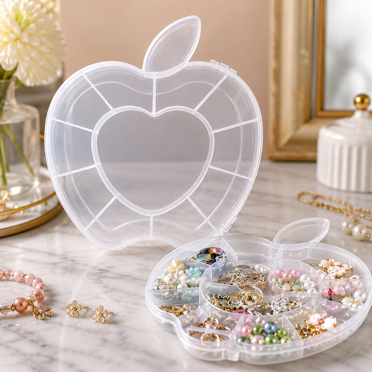Apple Shape Jewellery Box – Transparent Plastic Organizer | LilyGleam