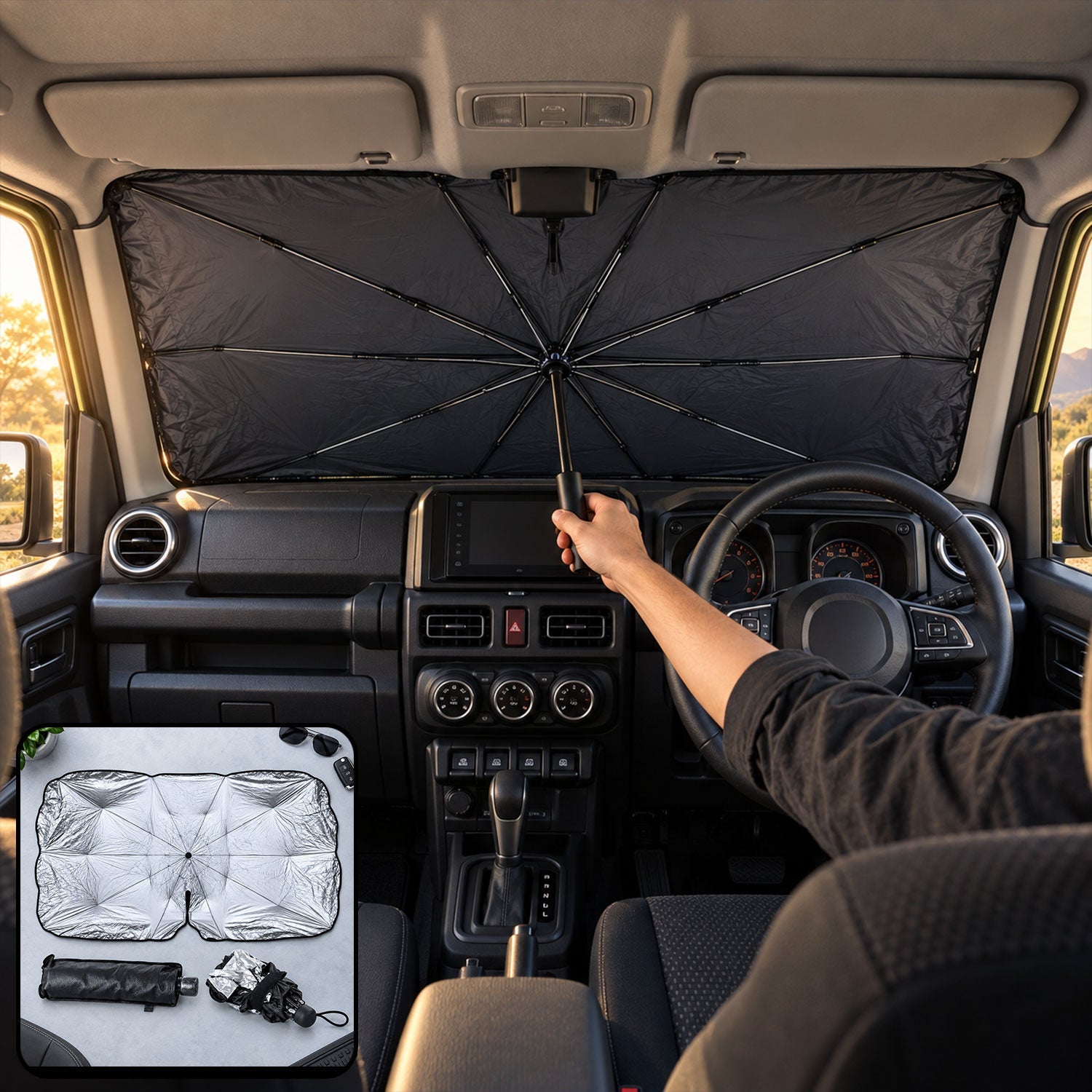 Car windshield umbrella sunshade foldable