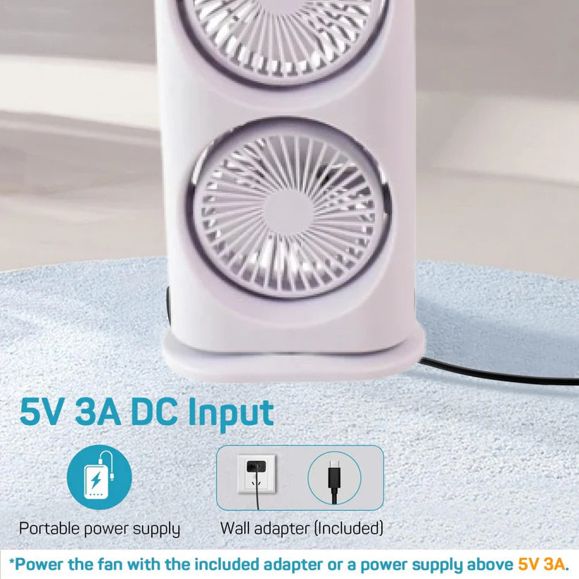 Double Head Mist Cooling Fan with Remote | 3-Speed USB Rechargeable Air Cooler for Desk & Bedroom (1 Pc  With Remote)