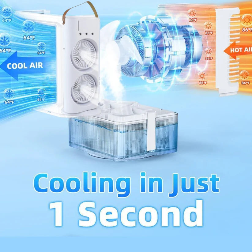Double Head Mist Cooling Fan with Remote | 3-Speed USB Rechargeable Air Cooler for Desk & Bedroom (1 Pc  With Remote)