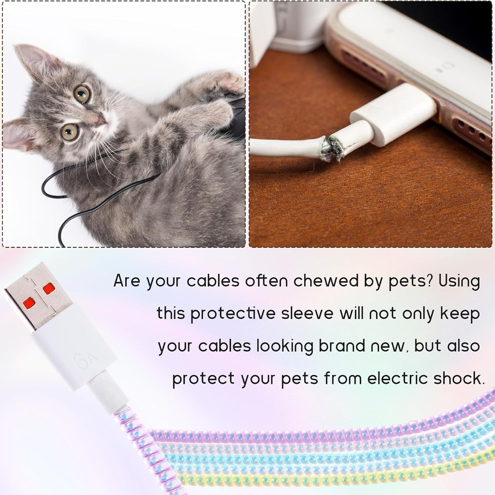 Retail packaging for the WipeTech metallic spiral cable protector.