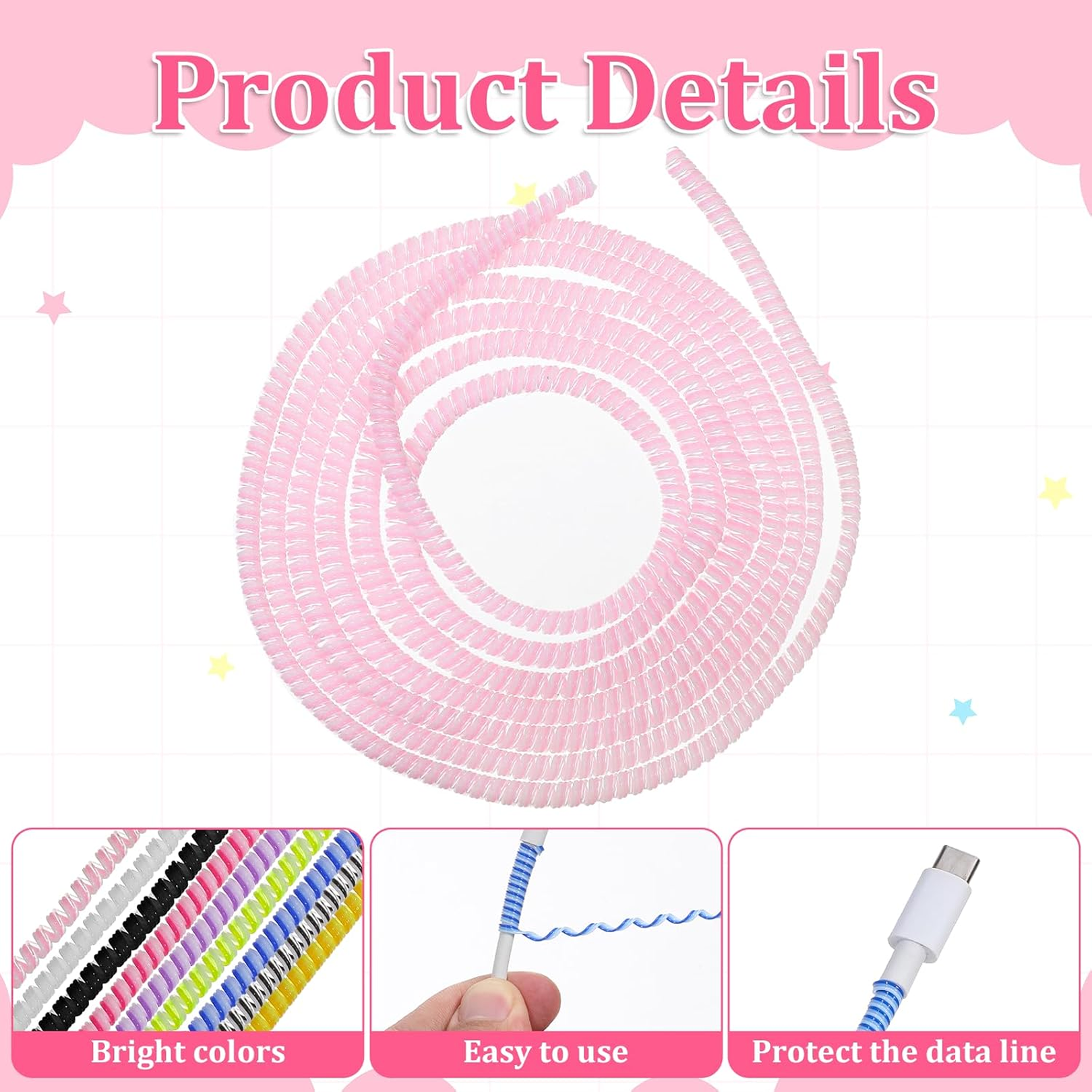 Infographic detailing the dimensions and features of the cord protector.