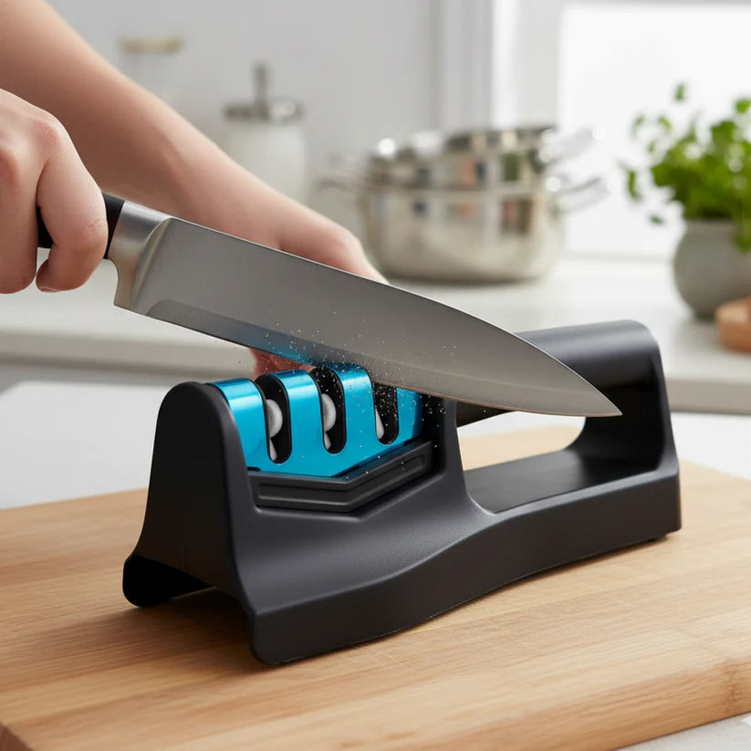 9-in-1 Knife Sharpener with Vegetable Chopper & Fish Scale Remover – 3-Step Handheld Knife Sharpener for Kitchen