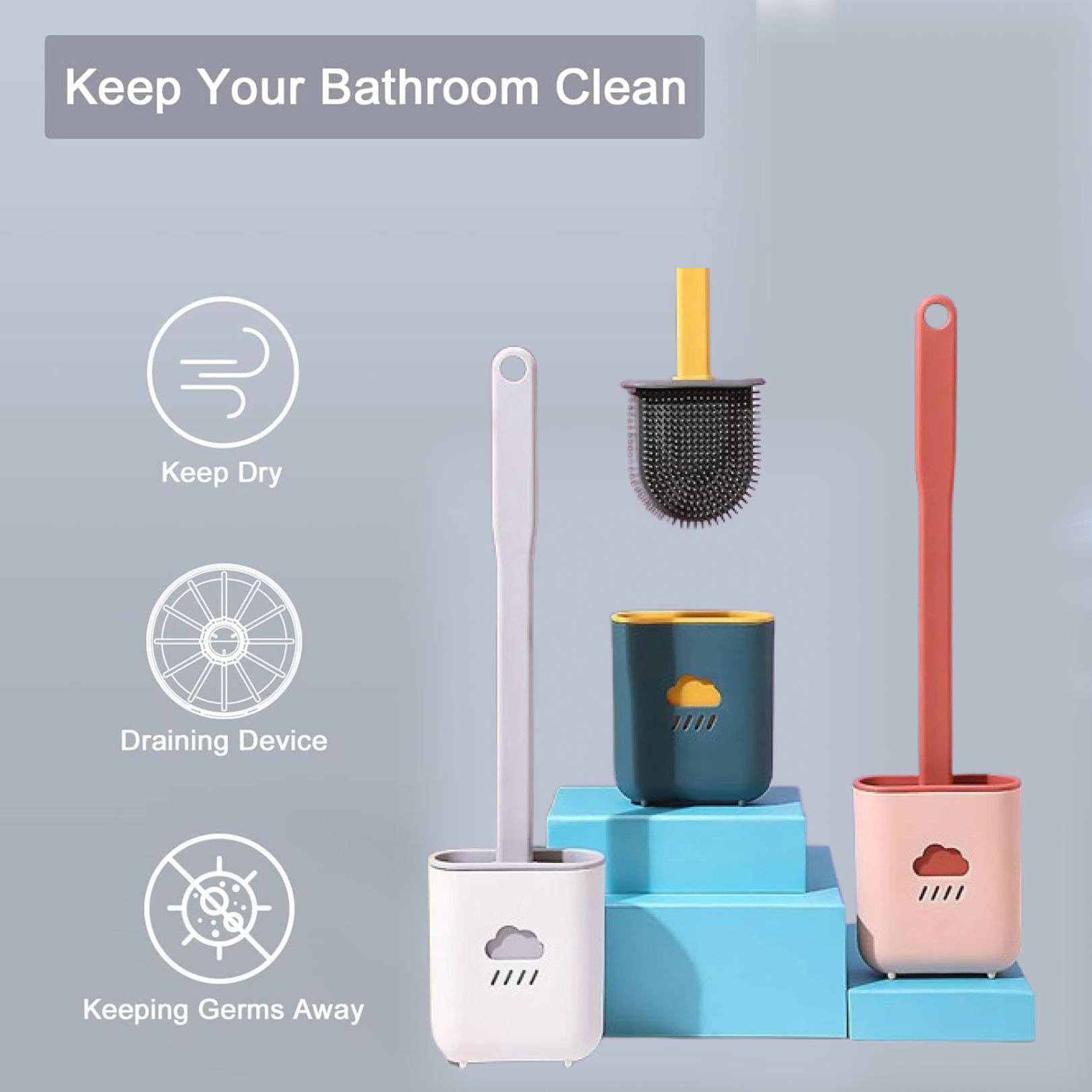 Silicone Toilet Brush – Quick-Dry Holder, Flexible Bristles | Velvet Wipe